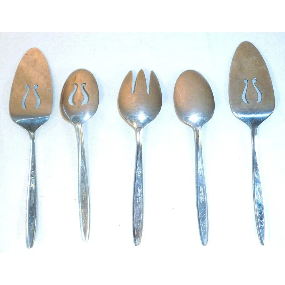 VTG Set of 5 Customcraft Petal Lane Serving Spoons Pie Floral Stainless Taiwan
